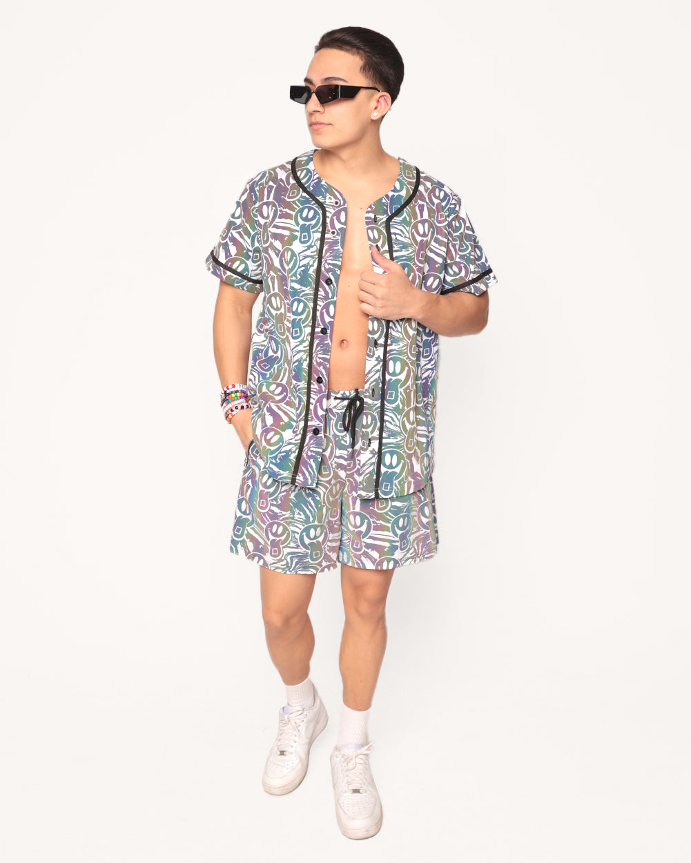 Happy Hour White Reflective Baseball Jersey Outfit