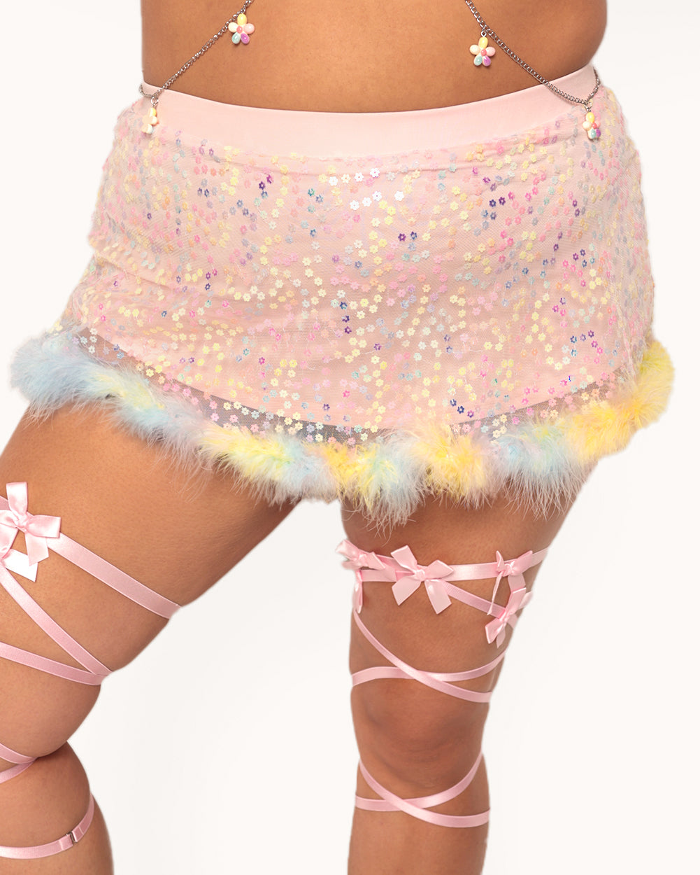 Katie Kayyyy x iHR Pastel Prism Marabou Skirt
