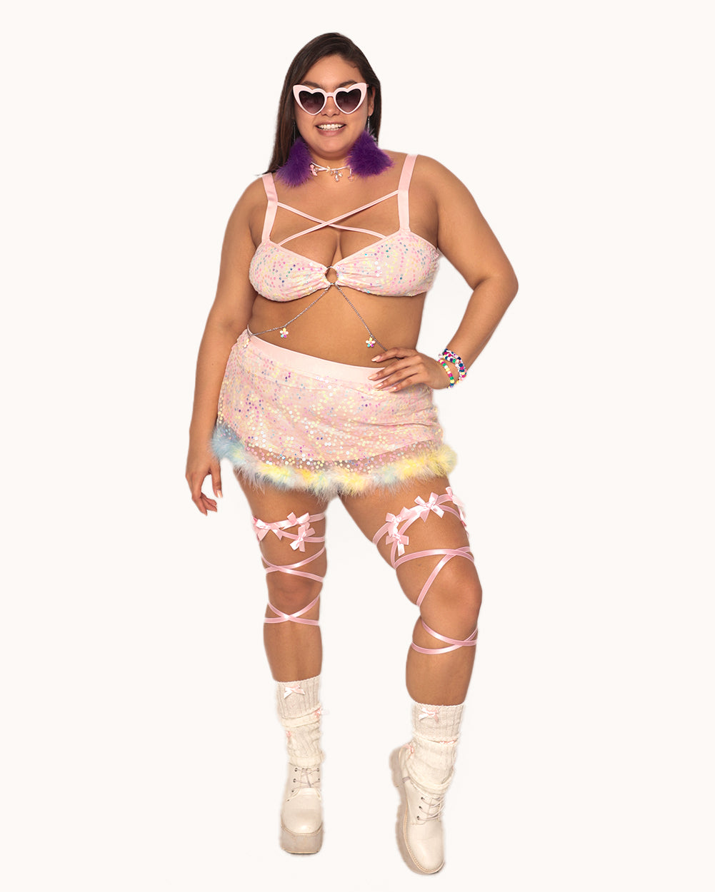 Katie Kayyyy x iHR Pastel Prism Marabou Skirt
