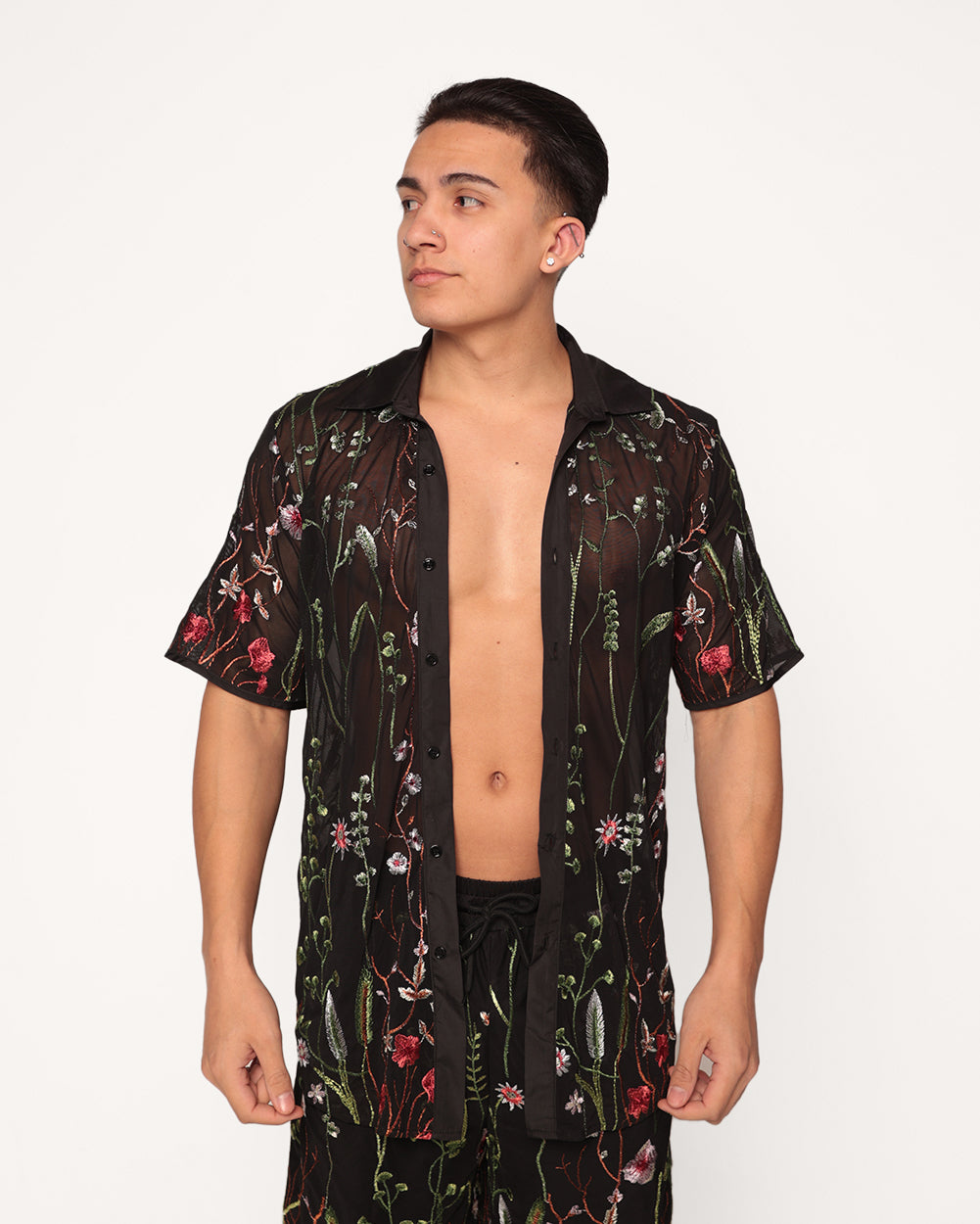 Lace Flowerfields Stretch Short Sleeves Men's Top