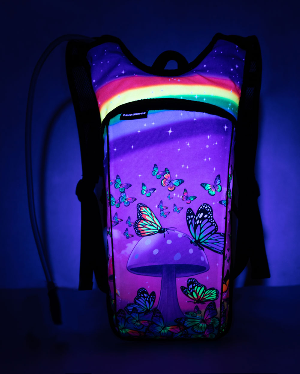 Lost in Wonderland UV Reactive Hydration Pack with Back Pocket for Anti-Theft