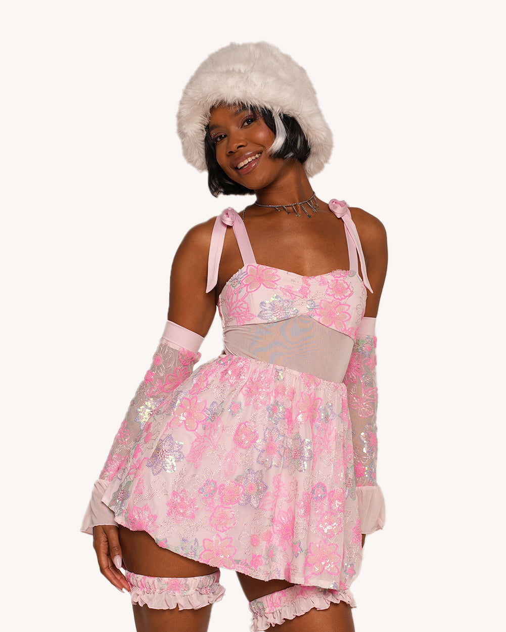 Magical Twinkling Dress with Sleeves and Garter