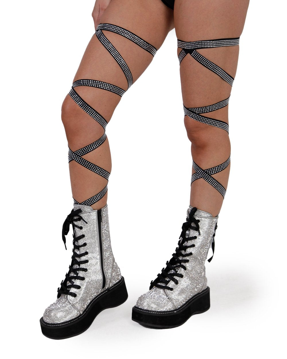 Pair of Non-Slip Black Rhinestone Leg Wraps