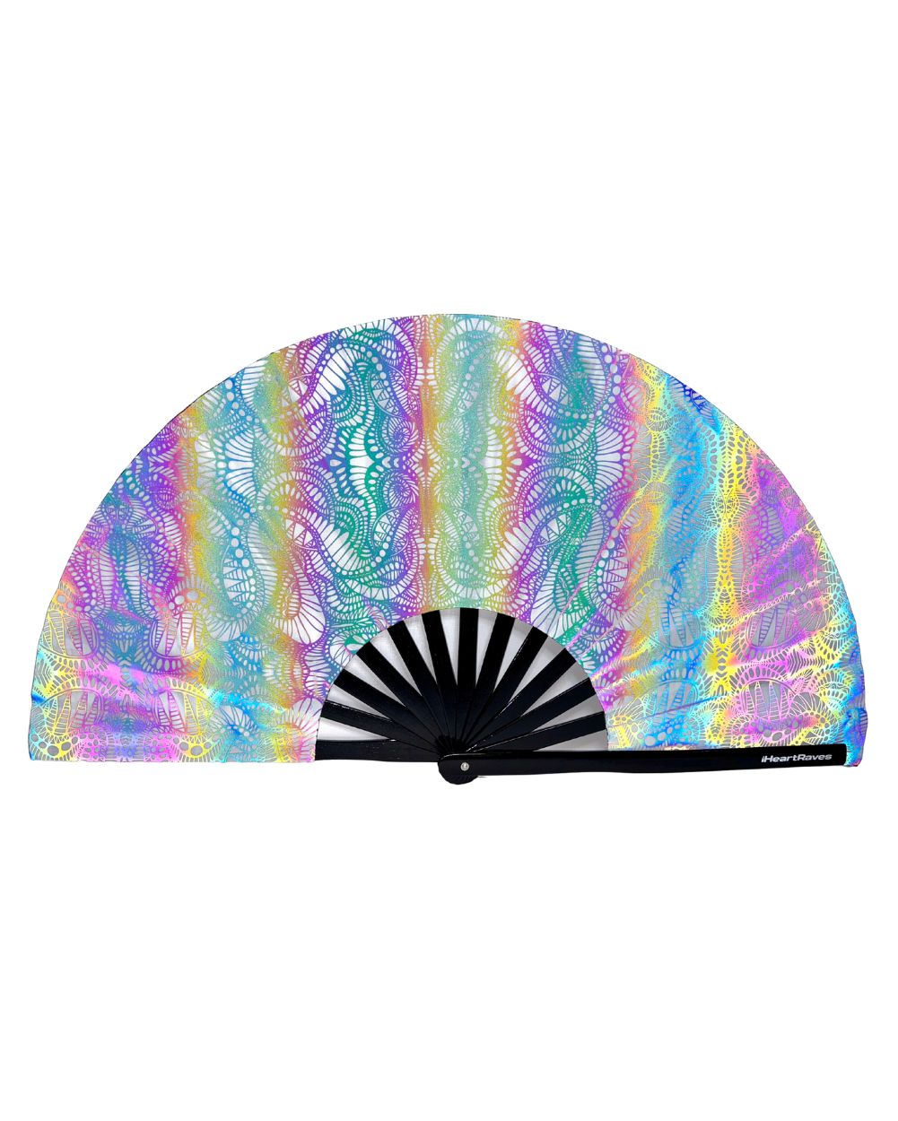 Pure Euphoria White Rainbow Reflective Hand Fan