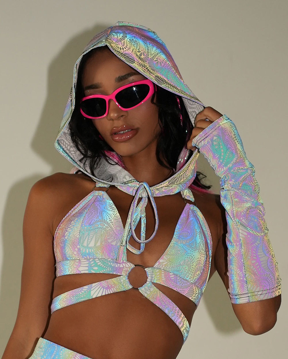 Pure Euphoria White Rainbow Reflective Hood & Sleeve Set