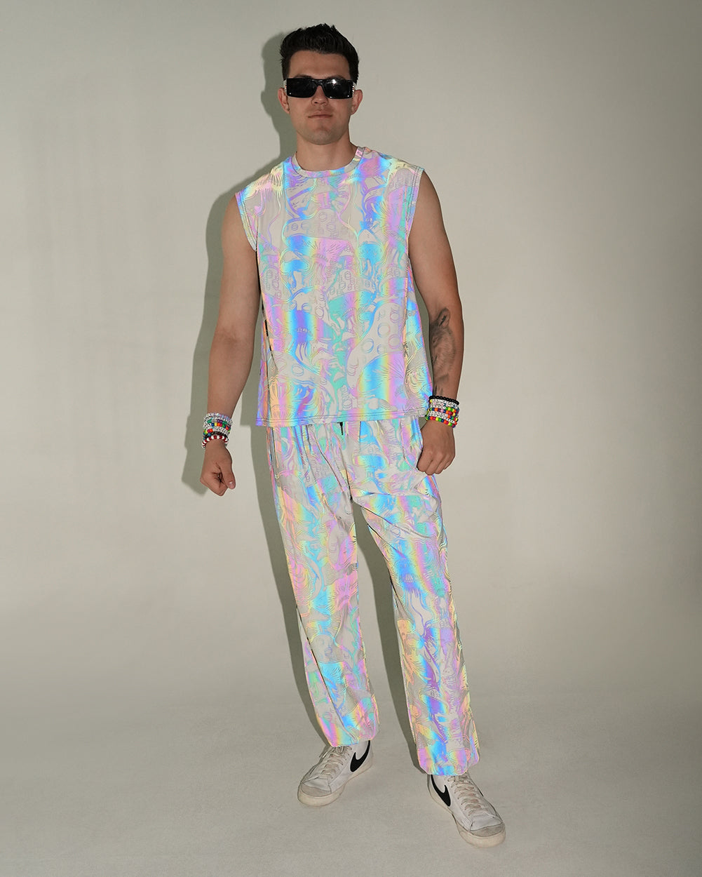Secret Life of Mushroom Rainbow Reflective Muscle Mens Outfit