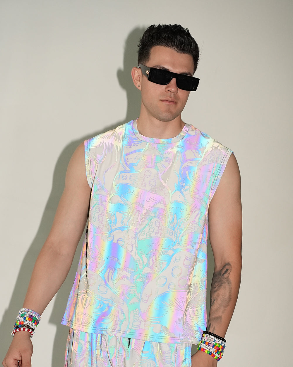 Secret of Life Mushroom Rainbow Reflective Muscle Tee