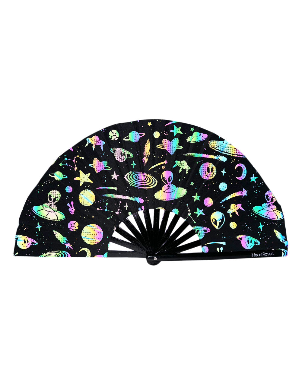 Silly in Space Rainbow Reflective Hand Fan